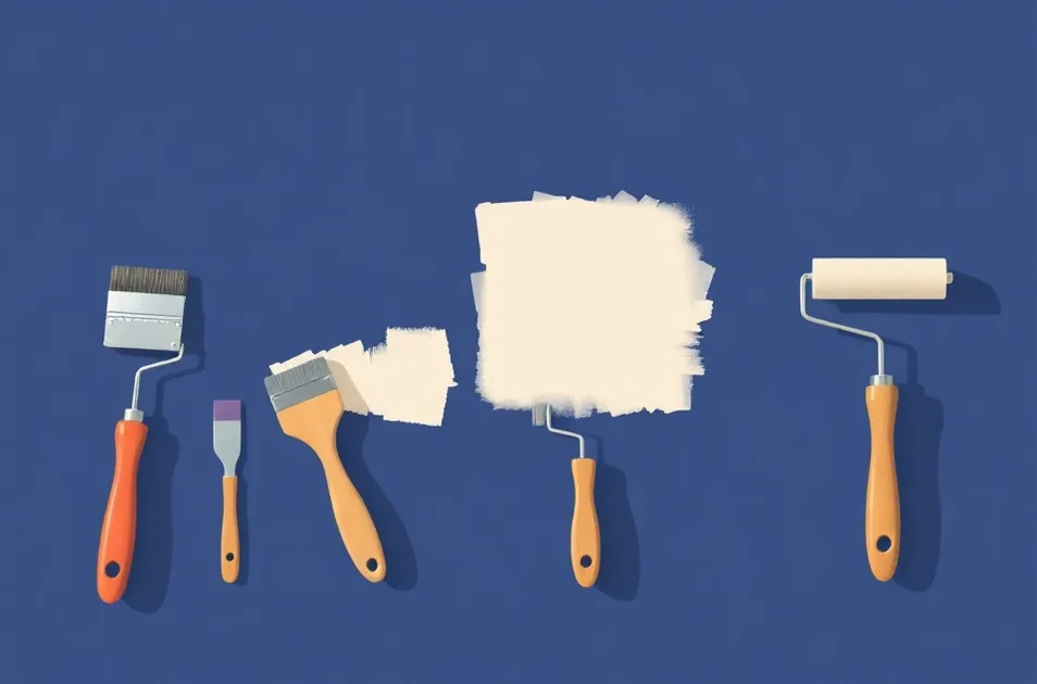 Outils de peinture disposés dans l'ordre des étapes du chantier