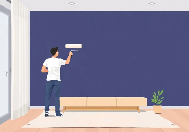 Peintre appliquant la peinture au rouleau sur un mur de salon